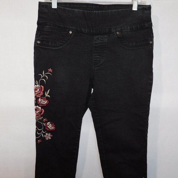Style & Co Womens S Black Floral Embroidered Skinny Leg Pull On Jean - Picture 9 of 13